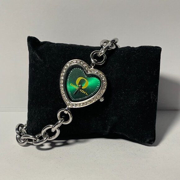 Oregon Ducks NCAA Women's Heart Stainless Steel Bracelet Watch by Game Time NEW - Picture 2 of 5